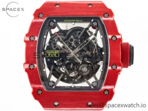 RM035 Red Carbon SONIC Best Edition Skeleton Dial on White Rubber Strap Clone RMUL2 V2 - Image 2
