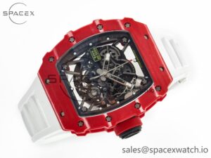 RM035 Red Carbon SONIC Best Edition Skeleton Dial on White Rubber Strap Clone RMUL2 V2 - Image 7