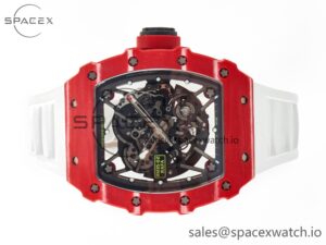 RM035 Red Carbon SONIC Best Edition Skeleton Dial on White Rubber Strap Clone RMUL2 V2 - Image 8