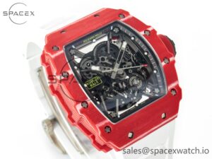 RM035 Red Carbon SONIC Best Edition Skeleton Dial on White Rubber Strap Clone RMUL2 V2 - Image 3