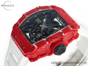 RM035 Red Carbon SONIC Best Edition Skeleton Dial on White Rubber Strap Clone RMUL2 V2 - Image 5