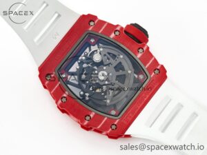 RM035 Red Carbon SONIC Best Edition Skeleton Dial on White Rubber Strap Clone RMUL2 V2 - Image 16
