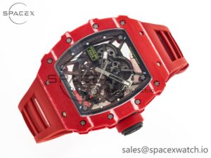 RM035 Red Carbon SONIC Best Edition Skeleton Dial on Red Rubber Strap Clone RMUL2 V2 - Image 7