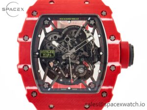 RM035 Red Carbon SONIC Best Edition Skeleton Dial on Red Rubber Strap Clone RMUL2 V2 - Image 2