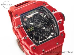RM035 Red Carbon SONIC Best Edition Skeleton Dial on Red Rubber Strap Clone RMUL2 V2 - Image 3