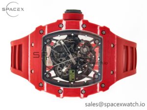 RM035 Red Carbon SONIC Best Edition Skeleton Dial on Red Rubber Strap Clone RMUL2 V2 - Image 8