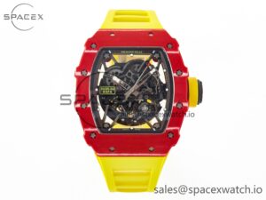 RM035 Red Carbon SONIC Best Edition Skeleton Dial on Yellow Rubber Strap Clone RMUL2 V2