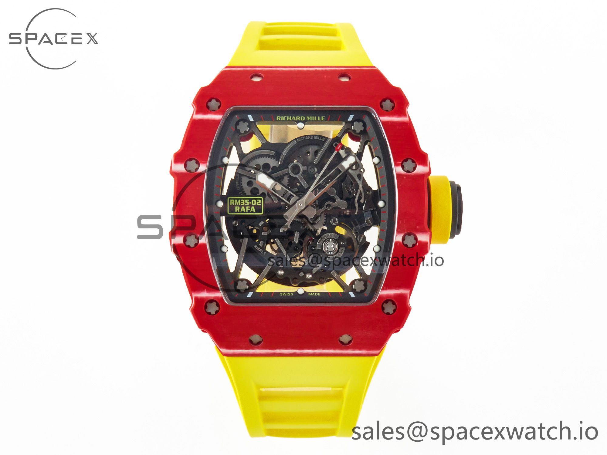 IMG_9321 拷贝 RM035 Red Carbon SONIC Best Edition Skeleton Dial on Yellow Rubber Strap Clone RMUL2 V2 - Image 1