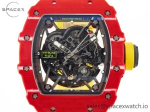 RM035 Red Carbon SONIC Best Edition Skeleton Dial on Yellow Rubber Strap Clone RMUL2 V2 - Image 2