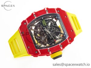 RM035 Red Carbon SONIC Best Edition Skeleton Dial on Yellow Rubber Strap Clone RMUL2 V2 - Image 7