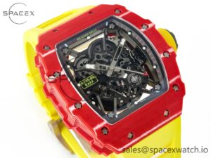 RM035 Red Carbon SONIC Best Edition Skeleton Dial on Yellow Rubber Strap Clone RMUL2 V2 - Image 3