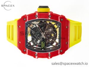 RM035 Red Carbon SONIC Best Edition Skeleton Dial on Yellow Rubber Strap Clone RMUL2 V2 - Image 8
