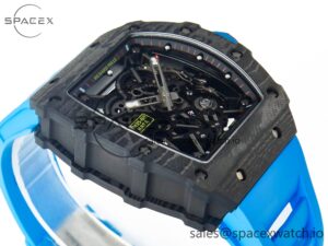 RM035 Carbon SONIC Best Edition Skeleton Dial on Blue Rubber Strap Clone RMUL2 V2 - Image 6