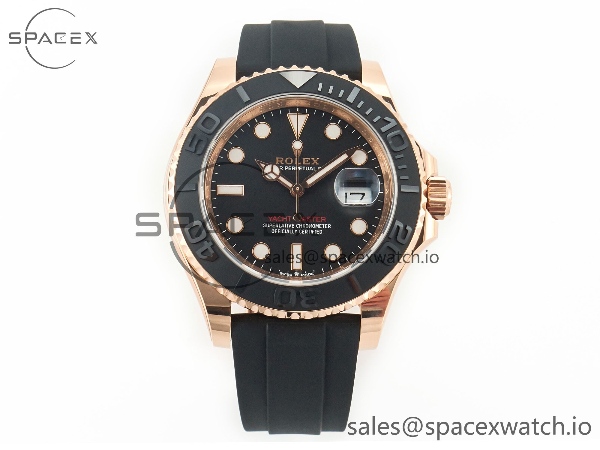 IMG_9385 拷贝 Yacht-Master 126655 Gain Weight RG/Tungsten Gold ARF 1:1 Best Edition Black Ceramic Bezel on Oysterflex Rubber Strap VR3235 - Image 1