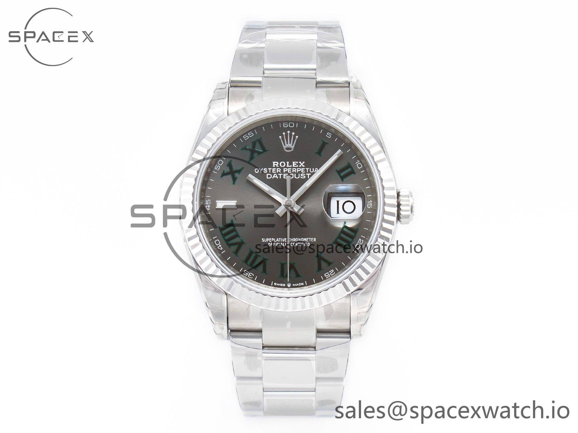 IMG_0739 拷贝 DateJust 41 126330 904L SS VSF 1:1 Best Edition Gray Dial Green Roman on Oyster Bracelet VS3235 - Image 1