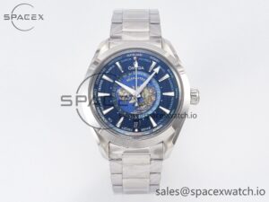 Aqua Terra 150M 43mm Worldtimer 24 VSF 1:1 Best Edition Blue Dial on SS Bracelet A8938 Super Clone