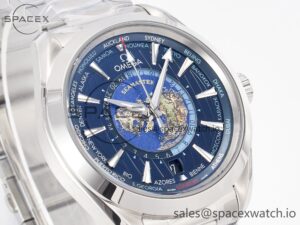 Aqua Terra 150M 43mm Worldtimer 24 VSF 1:1 Best Edition Blue Dial on SS Bracelet A8938 Super Clone - Image 3