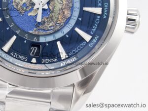 Aqua Terra 150M 43mm Worldtimer 24 VSF 1:1 Best Edition Blue Dial on SS Bracelet A8938 Super Clone - Image 10