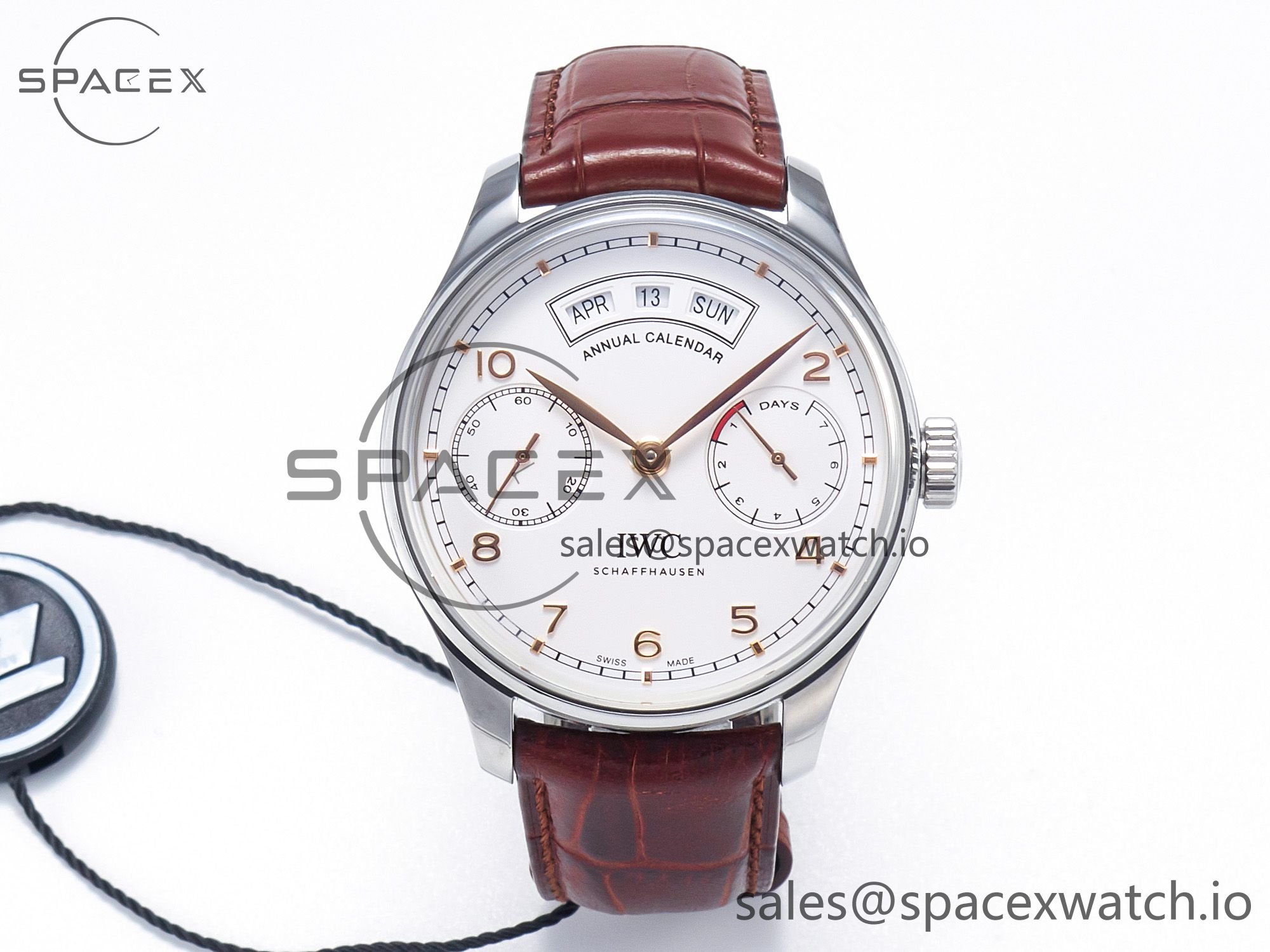 IMG_1054 拷贝 Portuguese Real PR Real Annual Calendar IW5035 ZF 1:1 Best Edition White Dial RG Markers on Brown Leather Strap A52850 - Image 1