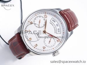 Portuguese Real PR Real Annual Calendar IW5035 ZF 1:1 Best Edition White Dial RG Markers on Brown Leather Strap A52850 - Image 7