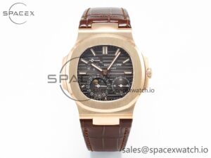 Nautilus 5712 RG PPF 1:1 Best Edition Brown Dial on Brown Leather Strap A240 Super Clone V2