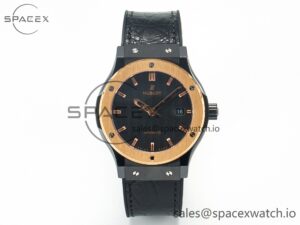 Classic Fusion 42mm Real Black Ceramic YDF 1:1 Best Edition Carbon Dial RG Bezel on Black Gummy Strap SW300