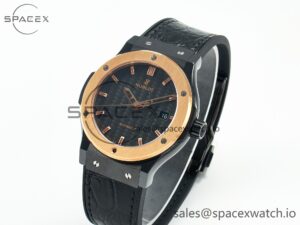 Classic Fusion 42mm Real Black Ceramic YDF 1:1 Best Edition Carbon Dial RG Bezel on Black Gummy Strap SW300 - Image 4