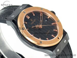 Classic Fusion 42mm Real Black Ceramic YDF 1:1 Best Edition Carbon Dial RG Bezel on Black Gummy Strap SW300 - Image 6