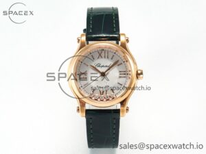 Happy Sports 30MM YF RG White Dial on Green Leather Strap A2892