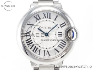 Ballon Bleu 33mm SS AF 1:1 Best Edition White Textured Dial on SS Bracelet Ronda Quartz - Image 2