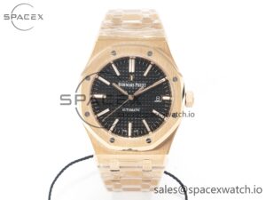 Royal Oak 41mm 15400 RG ZF 1:1 Best Edition Black Textured Dial on RG Bracelet V2 SA3120 Super Clone