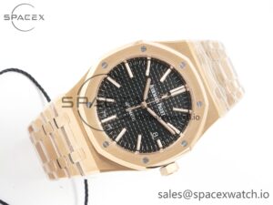 Royal Oak 41mm 15400 RG ZF 1:1 Best Edition Black Textured Dial on RG Bracelet V2 SA3120 Super Clone - Image 7