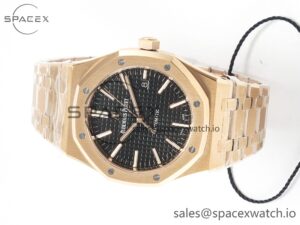 Royal Oak 41mm 15400 RG ZF 1:1 Best Edition Black Textured Dial on RG Bracelet V2 SA3120 Super Clone - Image 8