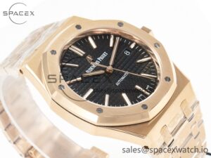 Royal Oak 41mm 15400 RG ZF 1:1 Best Edition Black Textured Dial on RG Bracelet V2 SA3120 Super Clone - Image 6