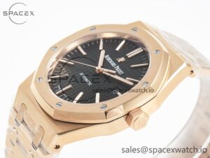 Royal Oak 41mm 15400 RG ZF 1:1 Best Edition Black Textured Dial on RG Bracelet V2 SA3120 Super Clone - Image 5