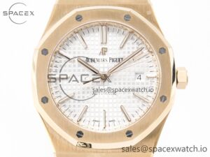 Royal Oak 41mm 15400 RG ZF 1:1 Best Edition White Textured Dial on RG Bracelet V2 SA3120 Super Clone - Image 2