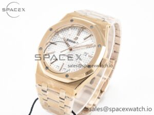 Royal Oak 41mm 15400 RG ZF 1:1 Best Edition White Textured Dial on RG Bracelet V2 SA3120 Super Clone - Image 4