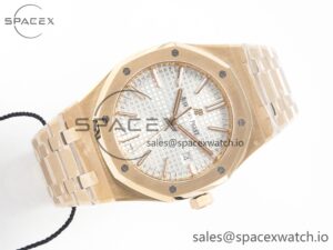 Royal Oak 41mm 15400 RG ZF 1:1 Best Edition White Textured Dial on RG Bracelet V2 SA3120 Super Clone - Image 7