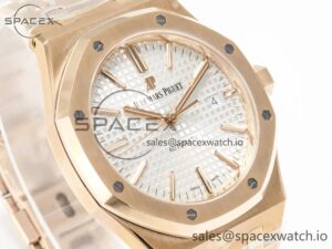 Royal Oak 41mm 15400 RG ZF 1:1 Best Edition White Textured Dial on RG Bracelet V2 SA3120 Super Clone - Image 3