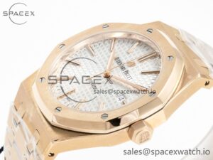 Royal Oak 41mm 15400 RG ZF 1:1 Best Edition White Textured Dial on RG Bracelet V2 SA3120 Super Clone - Image 5