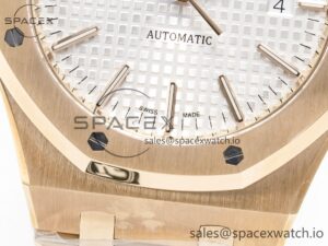Royal Oak 41mm 15400 RG ZF 1:1 Best Edition White Textured Dial on RG Bracelet V2 SA3120 Super Clone - Image 12