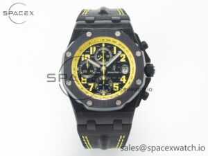 Royal Oak Offshore Bumble Bee Forged Carbon 1:1 JF Best Edition on Leather Strap A7750 w/ Cyclops & DW Mod