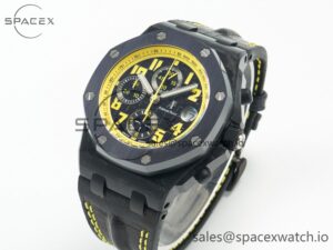 Royal Oak Offshore Bumble Bee Forged Carbon 1:1 JF Best Edition on Leather Strap A7750 w/ Cyclops & DW Mod - Image 4