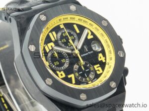 Royal Oak Offshore Bumble Bee Forged Carbon 1:1 JF Best Edition on Leather Strap A7750 w/ Cyclops & DW Mod - Image 3