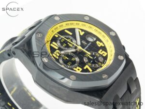 Royal Oak Offshore Bumble Bee Forged Carbon 1:1 JF Best Edition on Leather Strap A7750 w/ Cyclops & DW Mod - Image 6