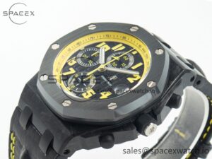 Royal Oak Offshore Bumble Bee Forged Carbon 1:1 JF Best Edition on Leather Strap A7750 w/ Cyclops & DW Mod - Image 5