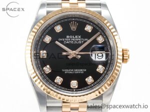 DateJust 36 126231 Clean 1:1 Best Edition 904L Steel Black Diamonds Dial on SS/RG Jubilee Bracelet VR3235 - Image 2
