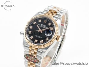 DateJust 36 126231 Clean 1:1 Best Edition 904L Steel Black Diamonds Dial on SS/RG Jubilee Bracelet VR3235 - Image 4