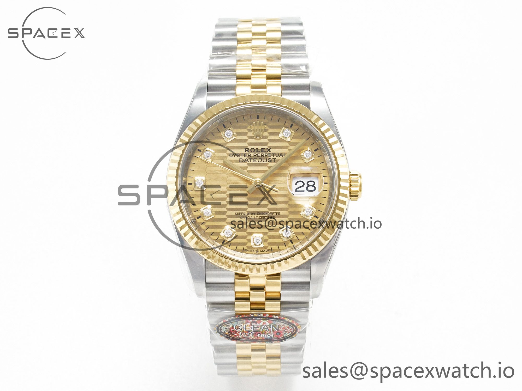 IMG_2035 拷贝 DateJust 36 126233 Clean 1:1 Best Edition 904L Steel YG Textured Diamonds Dial on SS/YG Jubilee Bracelet VR3235 - Image 1