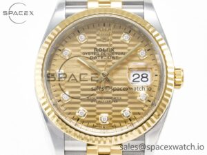 DateJust 36 126233 Clean 1:1 Best Edition 904L Steel YG Textured Diamonds Dial on SS/YG Jubilee Bracelet VR3235 - Image 2